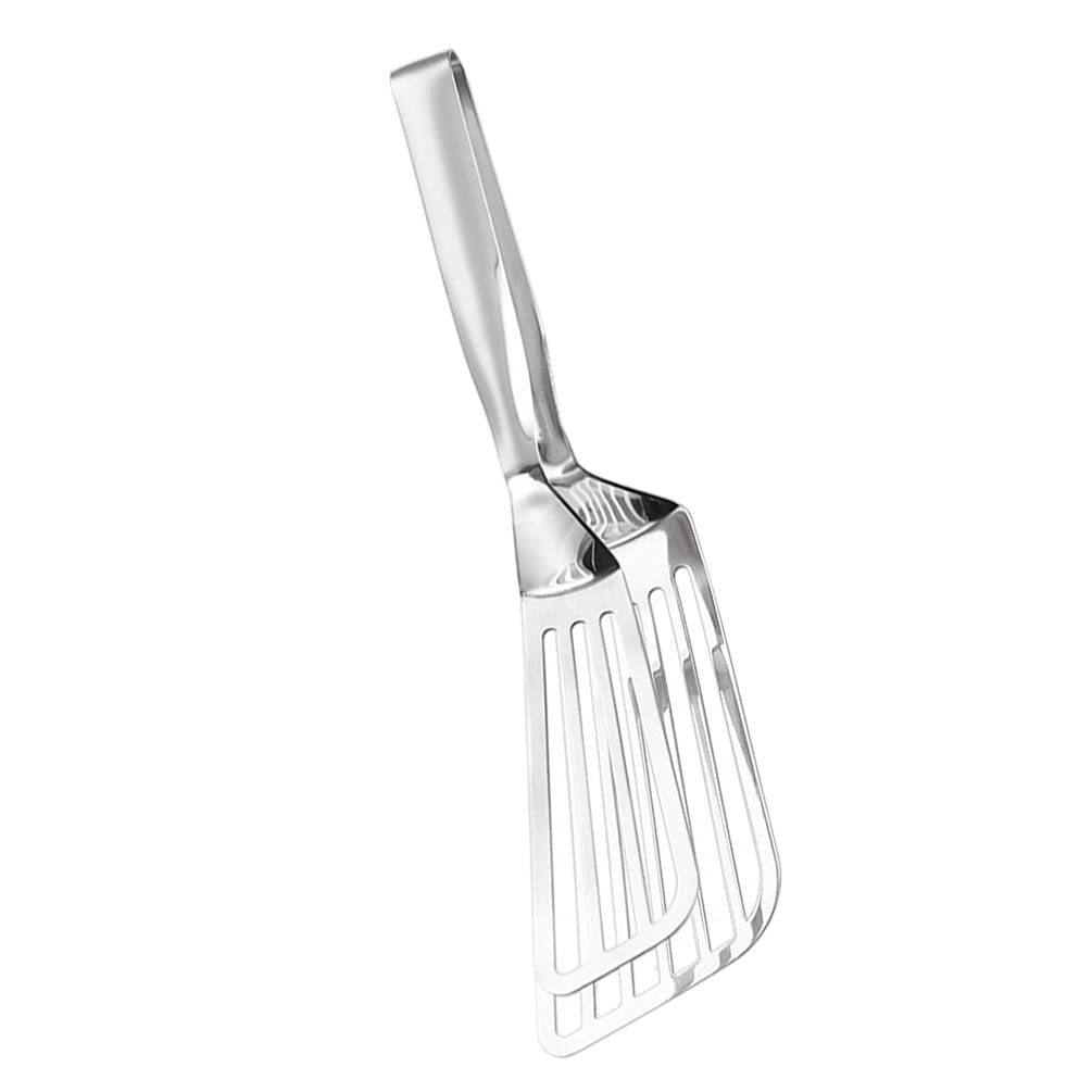 Hemoton Fish Spatula Stainless Steel Slotted Barbecue Clip Steak Clamp For Flipping Frying Fish Meat Eggs Pancakes