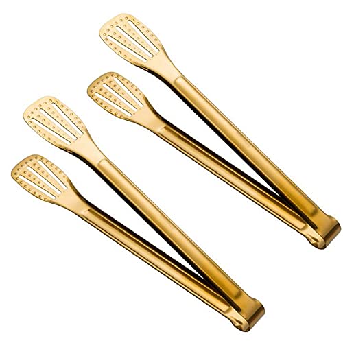 Gold Food Seriving Tongs Stainless Steel Pliers Kitchen Gadgets Tongs Cooking Grill Thickened Hollow - 2 Pack 11-Inch