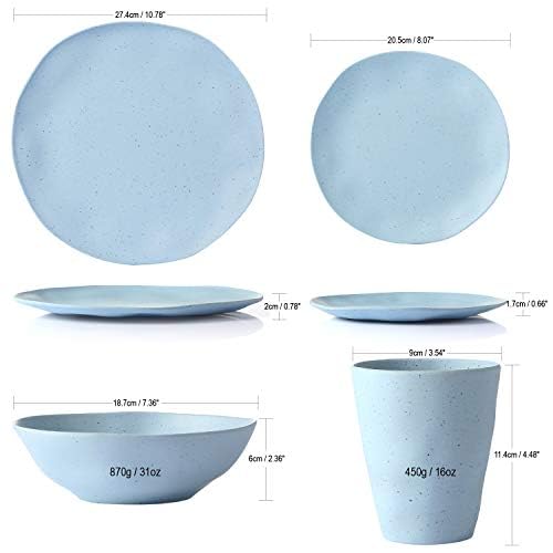 MORGIANA Reusable Bamboo Dinnerware Set for 2 - 8 pcs Camping Dishes, Large Blue, Model SANLE001