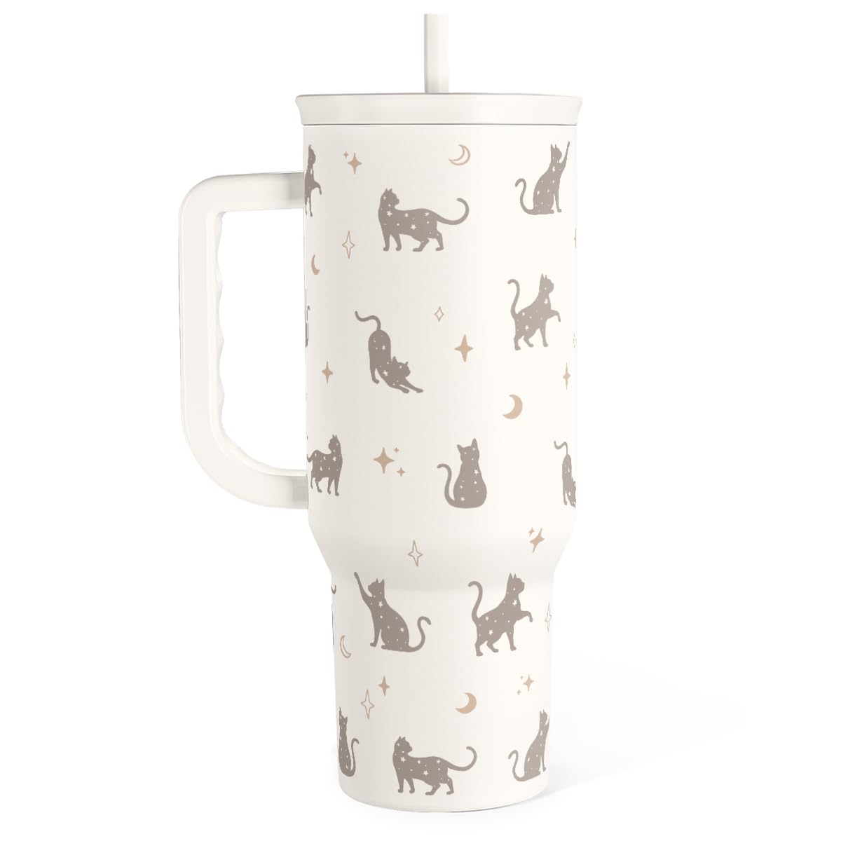Gift for Cat Lovers Cat Mom - 40oz Stainless Steel Tumbler with Handle and Straw - Travel Coffee Mug for Women, Gift for Birthda