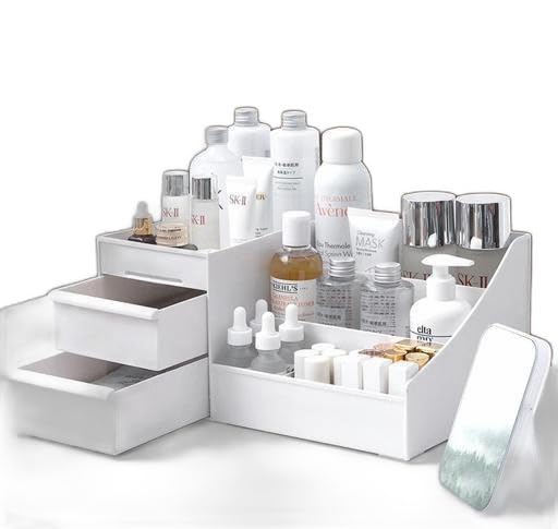 White Makeup Desk Cosmetic Storage Box Organizer With Drawers For Dressing Table Vanity Countertop, Bathroom Counter, Vanity Hol