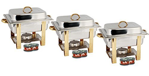 TigerChef TC-20550 Half Size Chafing Dish Buffet Warmer Set, Gold Accented, Includes 6 Free Chafing Fuel Gels, Stainless Steel, 
