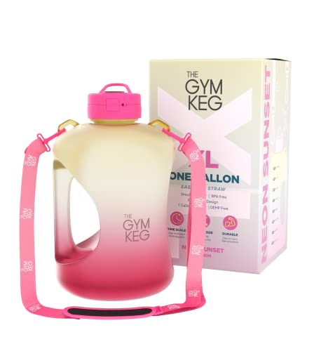 The Gym Keg Half Gallon Water Bottle (74Oz)  Gym Bottle With Straw Lid, Carry Strap Motivational Time Markings  Sport Water Bott