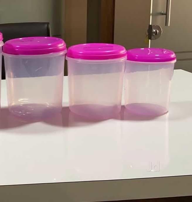 Quistal Plastic Kitchen Container Set  3 Pieces (1000 Ml, 2000Ml, 3000Ml)  Plain (Transparent) Pink