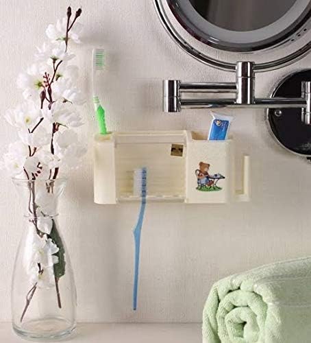 Inditradition Wall Hanging Toothbrush Toothpaste Holder | Multipurpose Bathroom Accessory Organizer (Plastic, White)