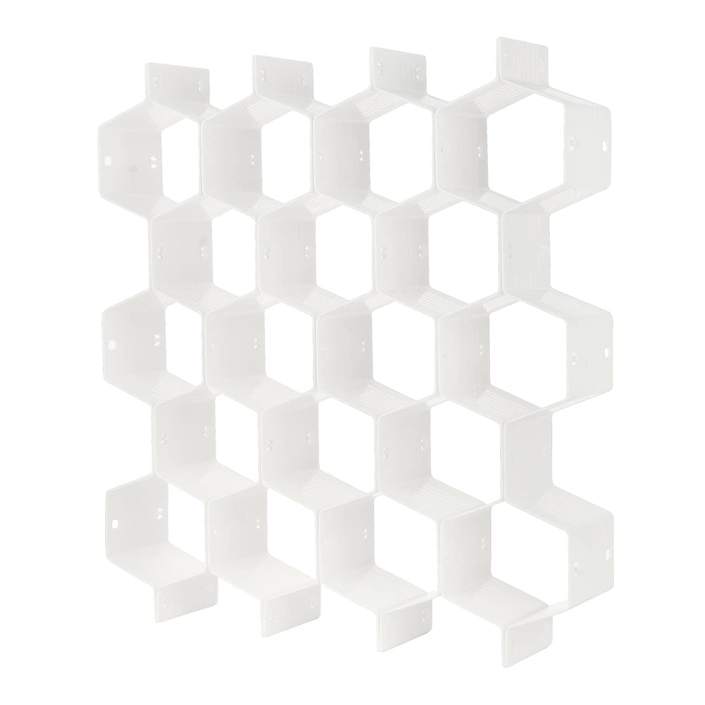 Poeland Drawer Divider Organizer Adjustable DIY Grid Honeycomb Drawer Divider for Underwear Belt Scarf Socks White