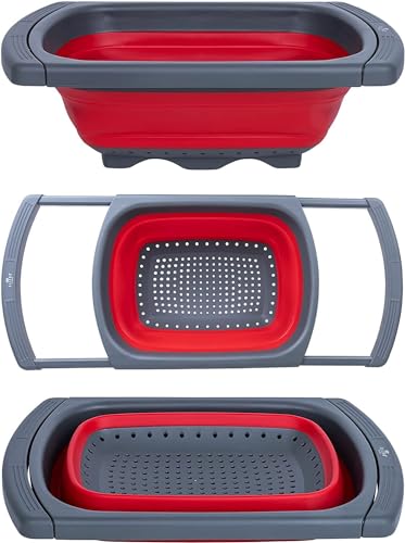 Collapsible Colander Strainer With Extendable Handles - Over The Sink Vegetable/Fruit Colanders Strainers For Kitchen, Capacity