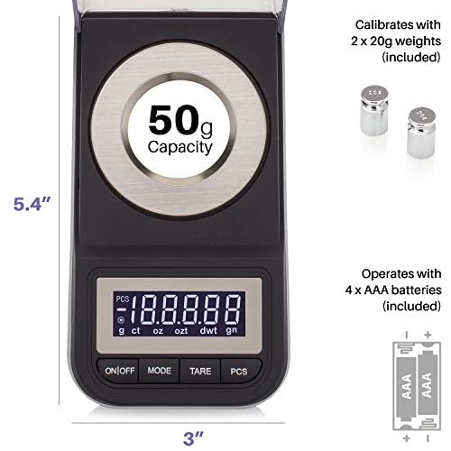 Smart Weigh 50G X 0001 Grams, Premium High Precision Digital Milligram Scale, Includes Tweezers, Calibration Weights,Three Weigh
