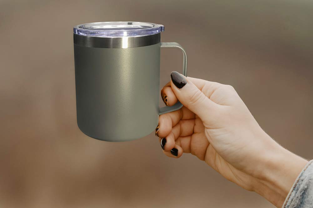Spotondeals Stainless Steel Insulated Coffee Mug Tumbler With Handle, 14Oz Double Wall Vacuum Travel Tumbler Cup With Sliding Li