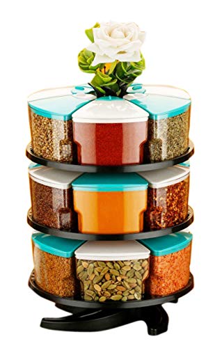 Furious 360 Spice Rack Set of 18 Piece 3 Layer Spice Set -Plastic (White and Blue-18)