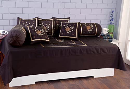 Rj Products Designer Embroidery Diwan Set Of 8 Pieces Brown Color