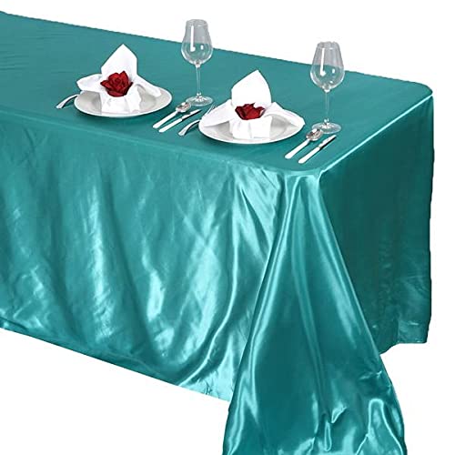 Balsacircle 90X132 Inch Turquoise Satin Rectangle Tablecloth Table Cover Linens Wedding Table Cloth Party Reception Events Kitch