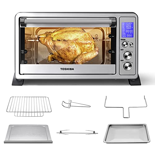 Toshiba Ac25Cew-Ss Large 6-Slice Convection Toaster Oven Countertop, 10-In-One With Toast, Pizza And Rotisserie, 1500W, Stainles