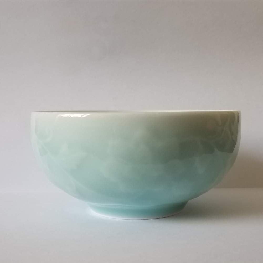 Chinese Rice Bowl 10Oz Celadon Dinnerware Engraved Peony 4.5Inch Porcelain(1, Sky Blue)