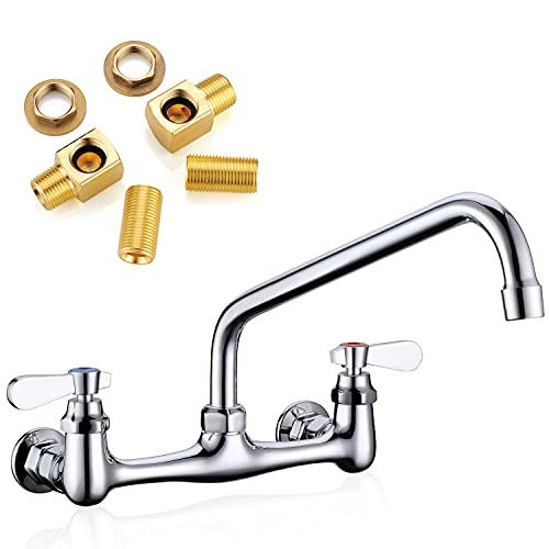 Favorpo Wall Mount Faucet 8 Inches Center Commercial Kitchen Faucet, 12 Inches Swivel Spout Wall-Mount Utility Sink Faucets, 2 H