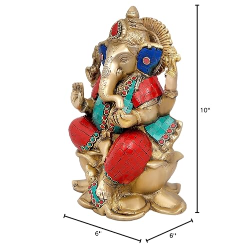 Idol Collection Dattatreya Handmade Brass Ganesh Idol Statue Decor Gifts (10 Large, Multicolour, Standard Size)