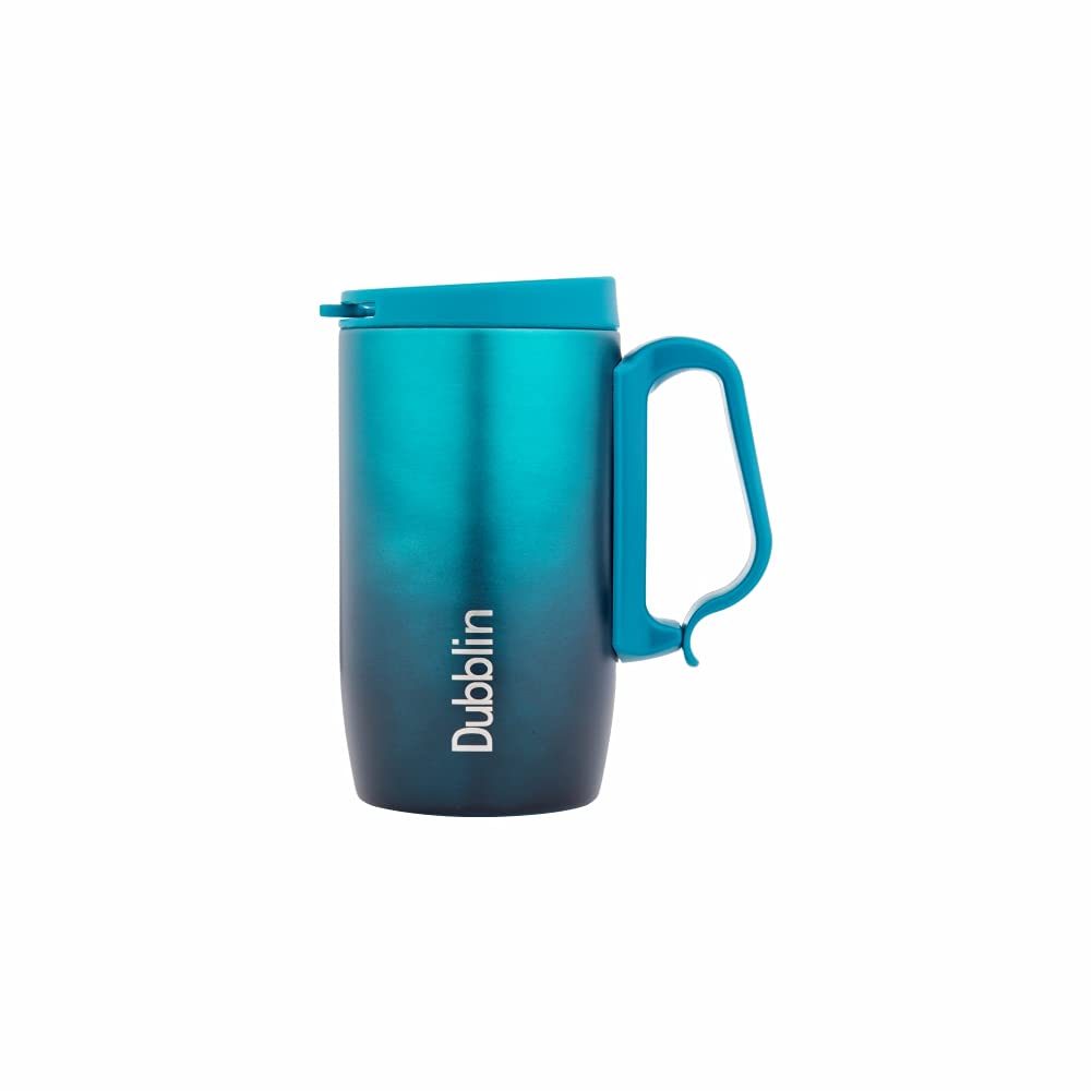 DUBBLIN Casa Stainless Steel Unbreakable Tea Coffee Mug Double Wall with Handle and Lid, Wide Mouth Mug Keeps Beverages Hot & Co