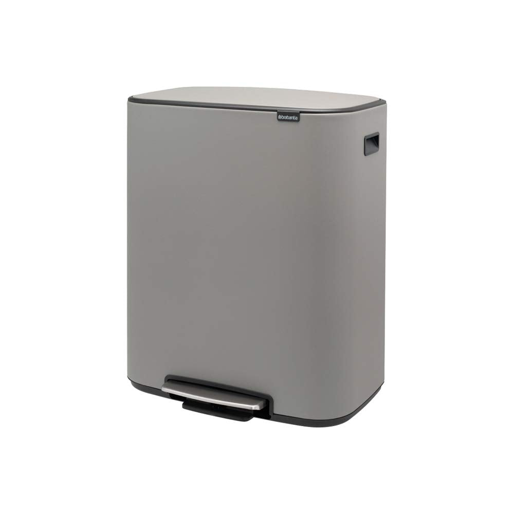 Brabantia Bo Step-On Pedal Trash Can - 2 X 8 Gal Inner Buckets (Mineral Concrete Gray) Waste/Recycling Garbage Can, Removable Co