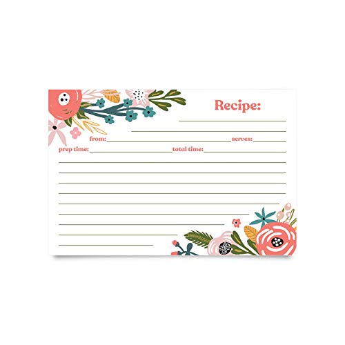 Jot & Mark Floral Recipe Cards 4X6 | Double Sided Thick Cardstock, 50 Count (Garden Floral)
