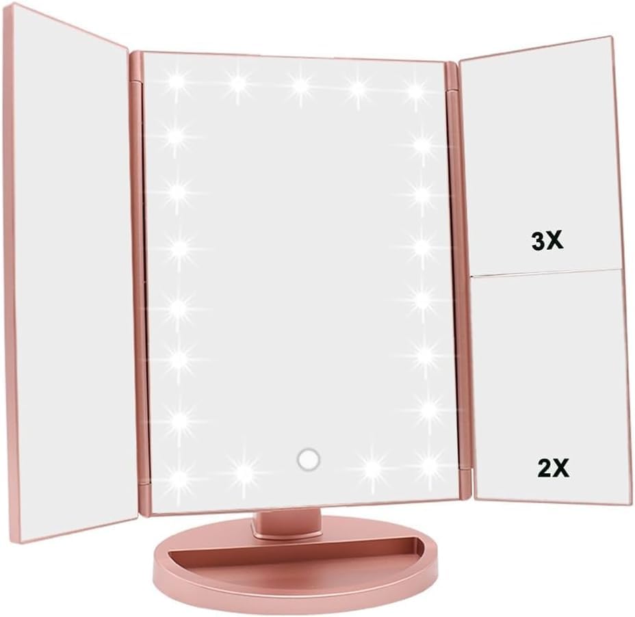 Weily Makeup Mirror With 21 Led Lights,Two Power Supply Modes, Adjustable Touch Screen And 1X/2X/3X Magnification Tri-Fold Vanit