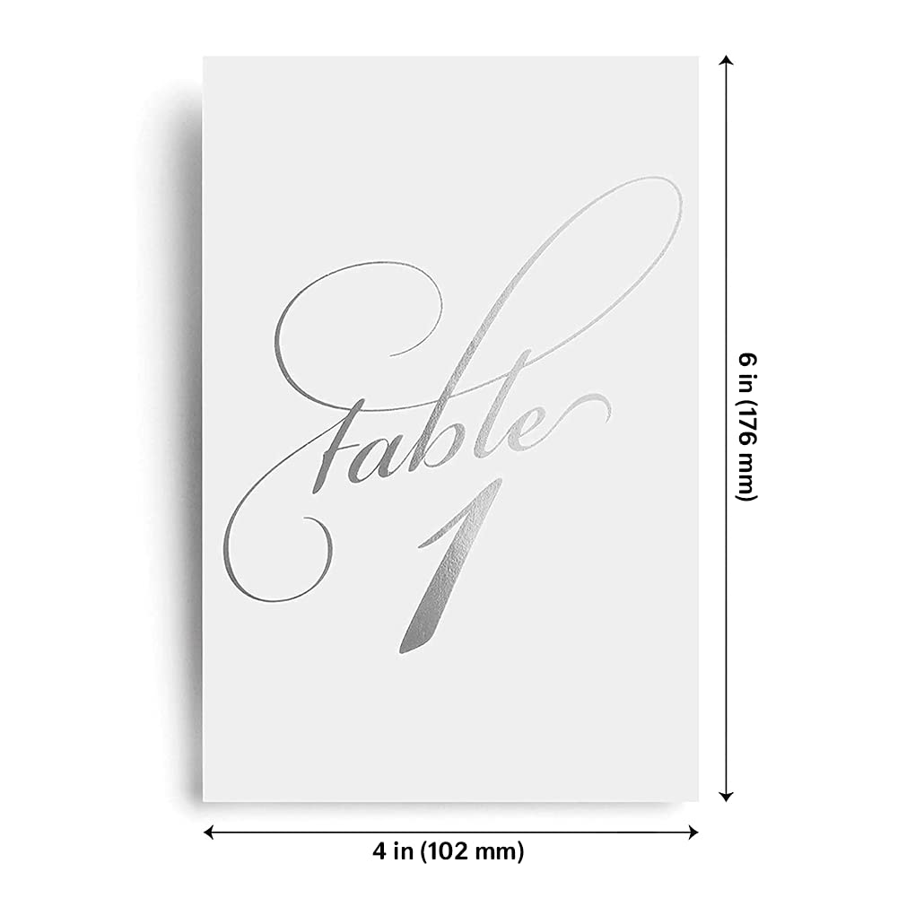 Bliss Collections Silver Foil Wedding Table Numbers, Double Sided 4X6 Calligraphy Design, Numbers 1-40 And Head Table Card Inclu