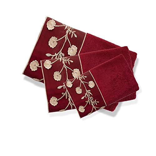 Popular Bath Ombre Rose Design Towel Set 3Pc, Burgundy