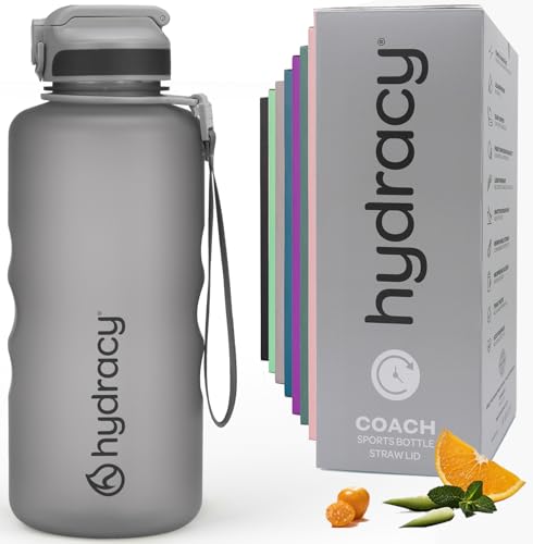 Hydracy Water Bottle with Times to Drink & Straw -Large Half Gallon 64 oz BPA Free Motivational Water Bottle & No Sweat Sleeve -Leak Proof Gym Bottle with Time Marker -Ideal Gift for Sports & Outdoors