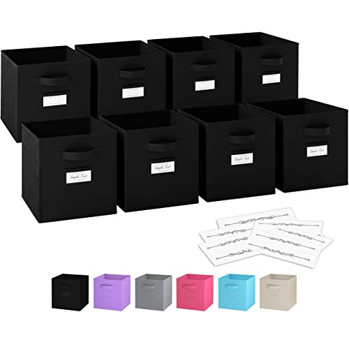 Royexe Item Container 11 Inch Storage Cubes (Set Of 8) Storage Baskets, Features Dual Handles & 10 Label Window Cards, Foldable