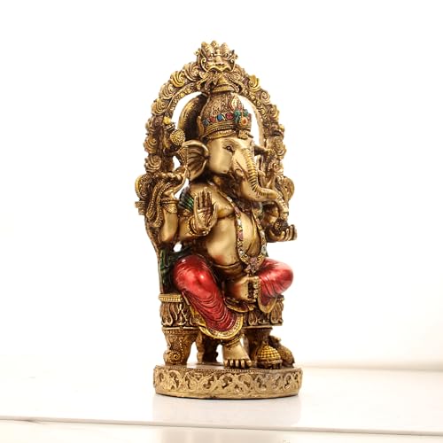 Sandeco Resin 10 Ganesh Mehrav Copper Finish Hindu God Statue Ganpati Ganesh Idol Figurine Decoration And Pooja Gifting Purpose