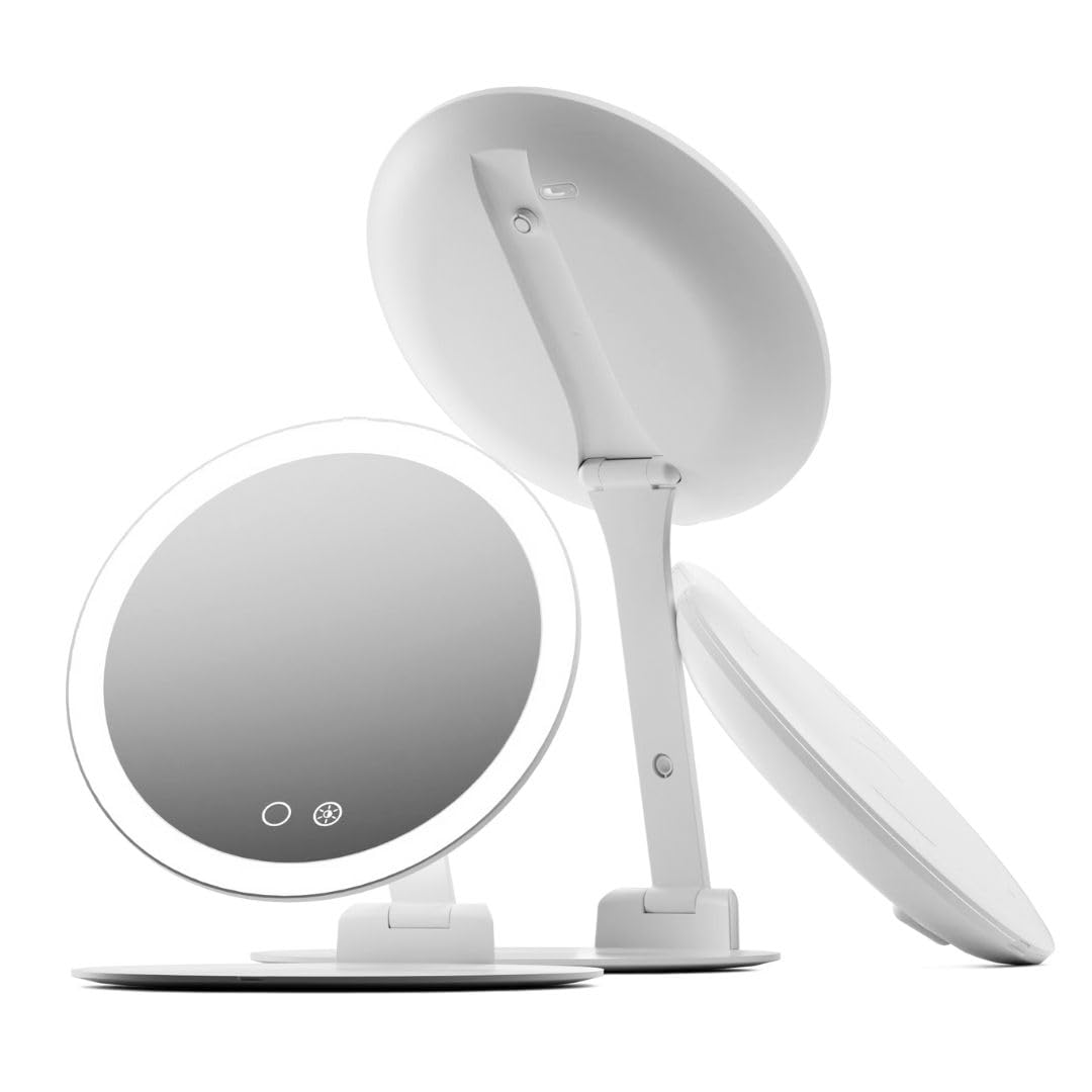 Fancii 10x Travel Magnifying Makeup Mirror with Lights, Rechargeable, Height Adjustable 8 Stand, 3 Dimmable Color Modes, Portabl