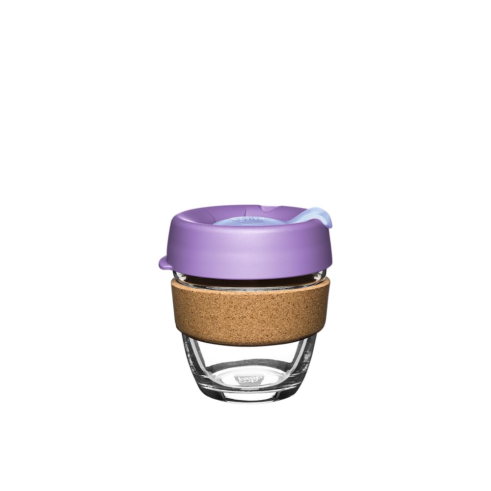 KeepCup Brew Cork, Reusable Glass Tumbler with Natural Cork, Short Coffee Cup 8oz/227ml - Moonlight