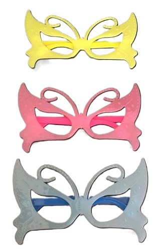 CHASHIBA (Pack of 12 Neon Butterfly Shape Eyeglasses Shades Specs Goggles for Kids Birthday Nightclub Adults Fun Party Photo Boo