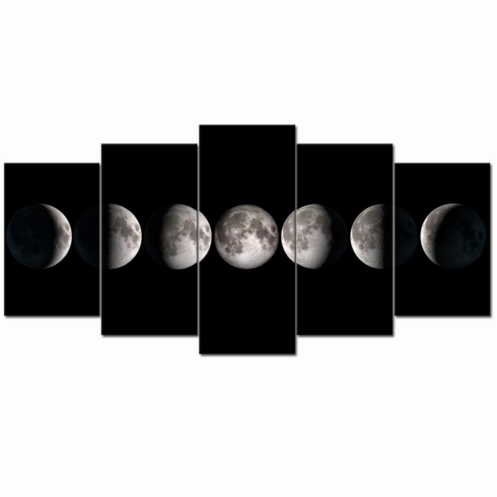 Sechars - Canvas Wall Art Prints The Moon Phases Pictures To Photo Paintings On Canvas Wall Art For Home Office Decorations,5 Pi