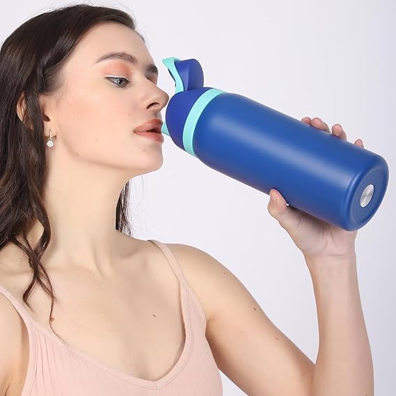 Stainless Steel Water Bottle 32 Oz With Flip Lid And Carry Loop (Dark Blue, 960 Ml)