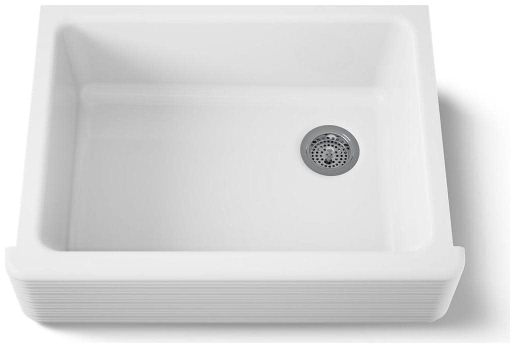 Kohler K-7251-0 Whitehaven Farmhouse Undermount Single-Bowl Kitchen Sink With Tall Apron With Hayridge Design, 29-11/16 X 21-9/1