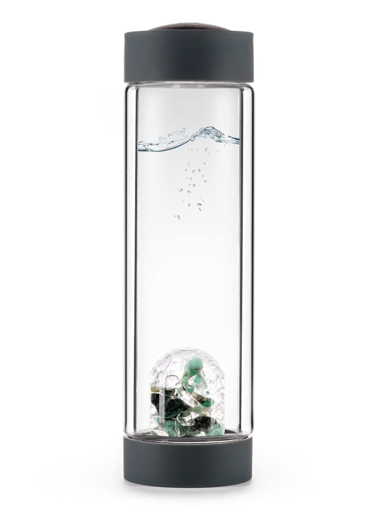 VitaJuwel ViA HEAT VITALITY | Insulating Crystal Infusion Bottle with Emerald & Clear Quartz - Regeneration, Rejuvenation & Rene