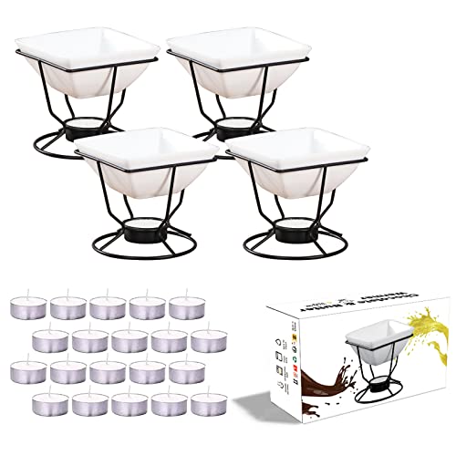 Luvan 7Oz Butter Warmers For Seafood With 20 Tealight,4Pcs Ceramic Butter Warmers Set For Chocolate Butter Cheese,Ceramic Bowl O
