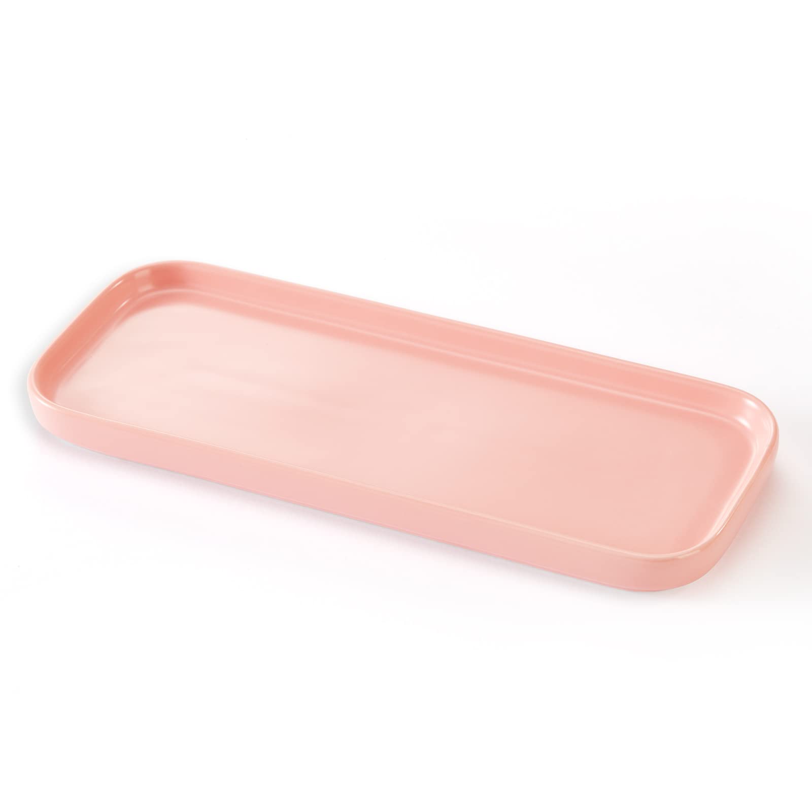 Ceramic Bathroom Tray,Kitchen Sink Organizer Tray,Cosmetics Holder (Pink)
