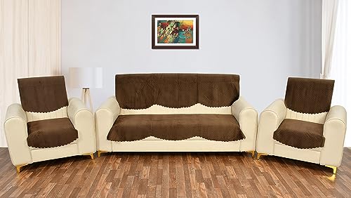 Yellow Weaves Velvet 5 Seater Quilted Sofa Cover And Chair Cover, Seat & Back Cover, Color - Dark Brown
