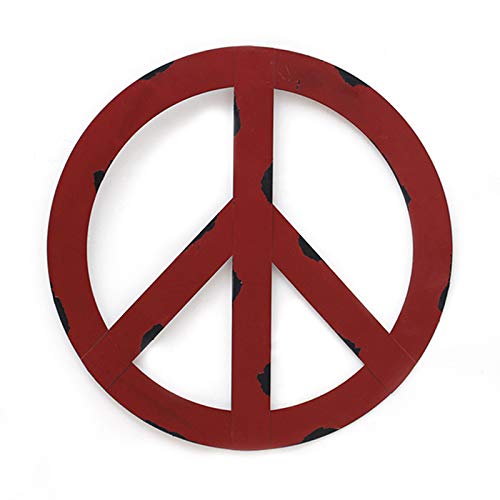 WHY Decor Metal Peace Sign Wall Decor Art - 12 Rustic Hippie Plaque, Hanging Vintage Metal Peace Sign, Rustic Red Metal Groovy P