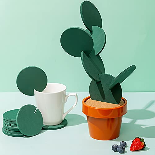 Brccee AC 6-Piece Green Coaster Cactus Set with Flower Pot Shaped Holder for Drinks Coffee Cup (Pure Green)