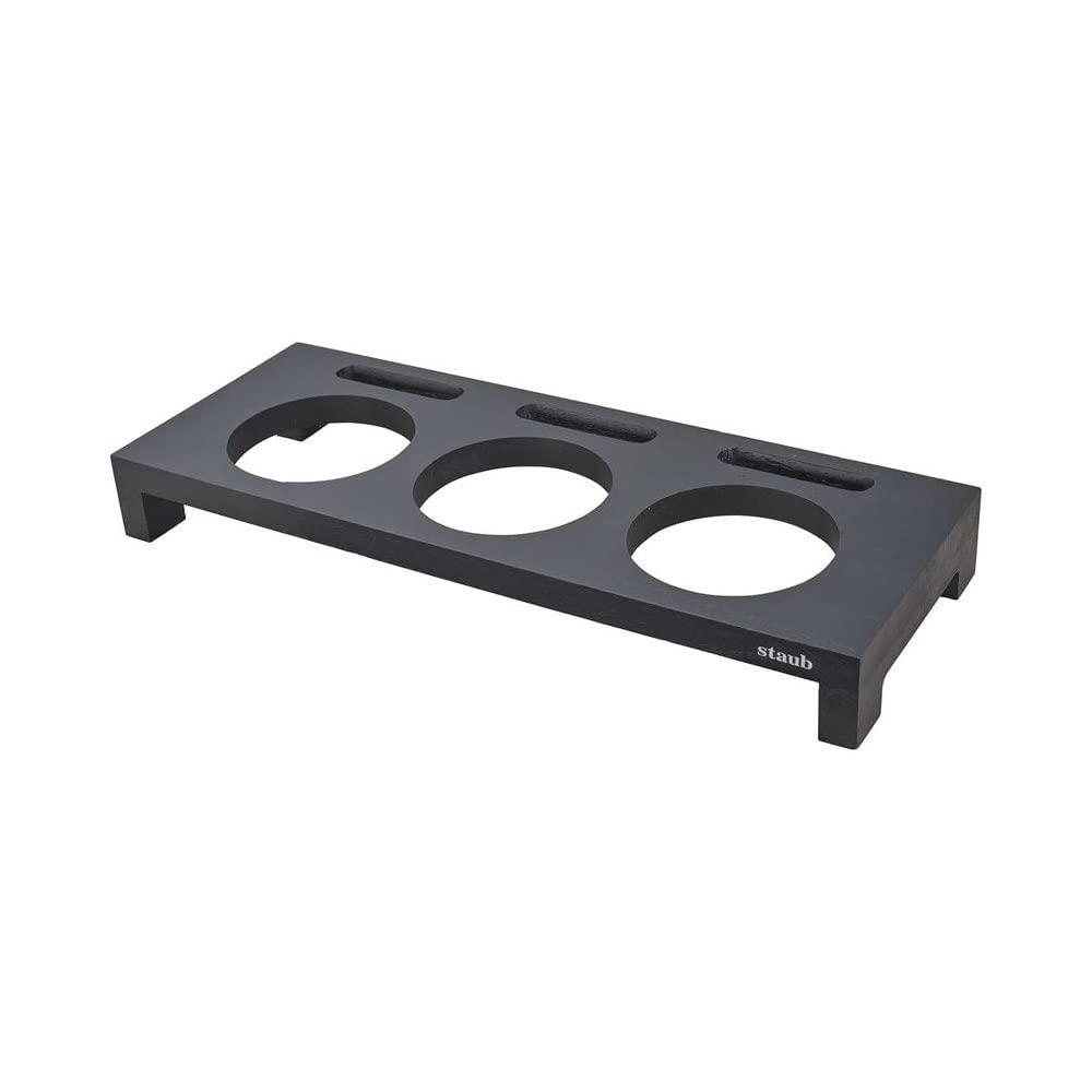STAUB Cast Iron  3 Mini Casseroles Display Shelf Wooden Black