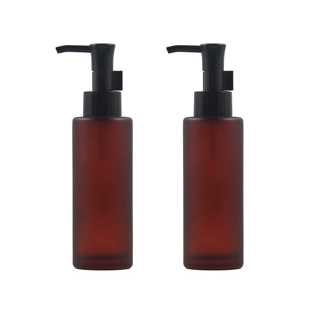 2Pcs 100Ml Frosted Glass Pump Bottles Refillable Liquid Lotion Soap Dispenser Toiletries Bottles Hand Jar Containers For Bathroo