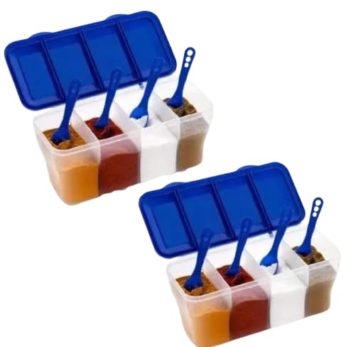 Noviux 2 Pieces Spice Box With Spoon Set | Transparent Multipurpose Masala Storage Container With Compartments For Kitchen Organ