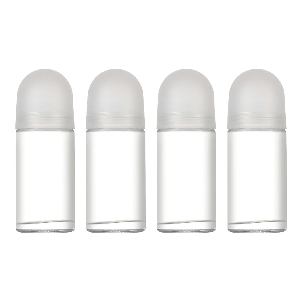 GSHLLO 4 Pcs 60ml Clear Perfume Roller Bottles Empty Glass Roller Ball Bottles Essential Oil Roller Bottles Small Roll on Perfum