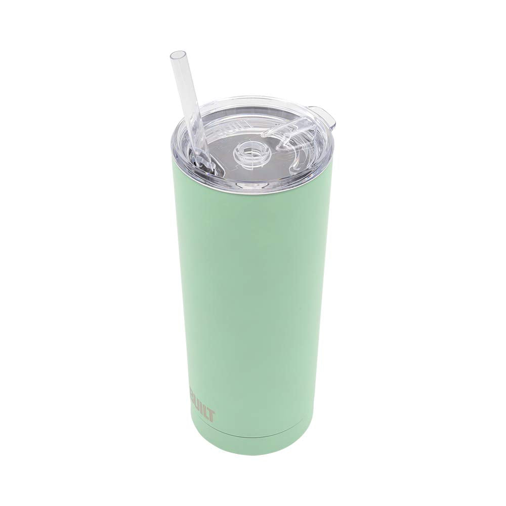Built Double Walled Stainless Steel Tumbler Set With Replacement Lid, 2 Reusable Tritan Wire Straw Cleaning Brush In Gift Box, 1
