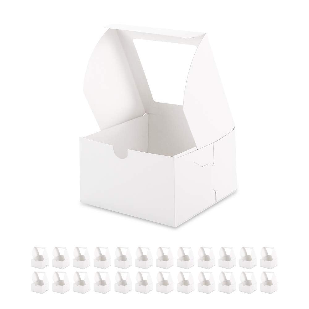 Bakipack 25 White Bakery Boxes With Window 5X5X3.5 Inches, Dessert Boxes To Go With Window, Treat Boxes For Small Bakery, Desser