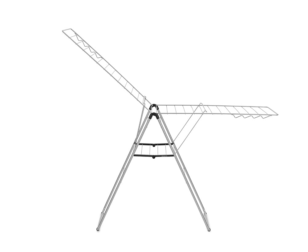 Brabantia HangOn Laundry Drying Rack (25m / Metallic Grey) Compact  Foldaway  Adjustable Indoor Stainless Steel Clothes Horse