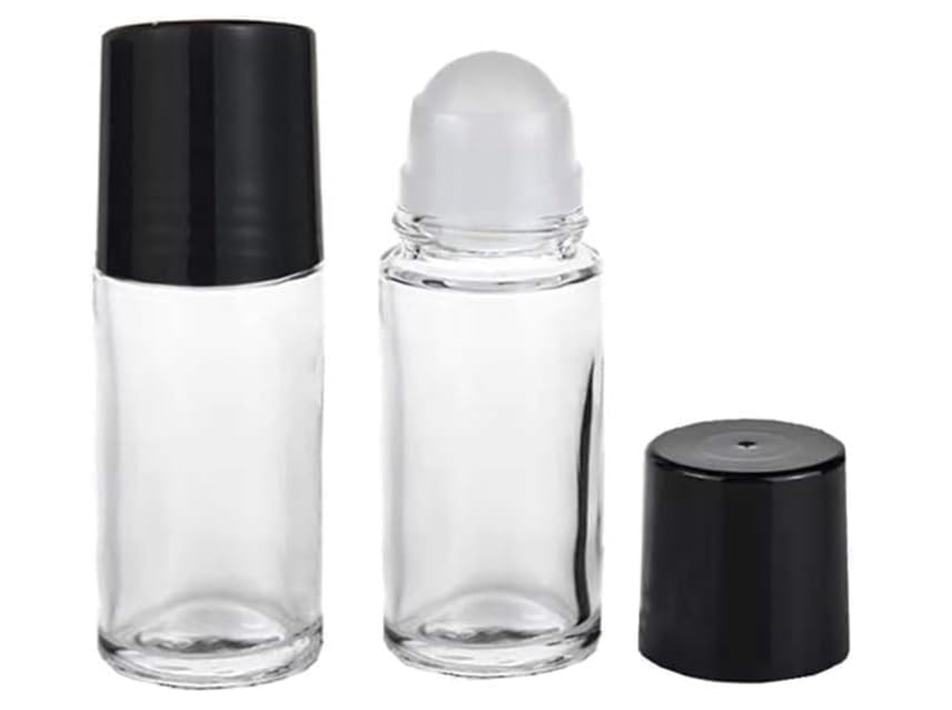 Sluswallow 2 Pcs Black Clear Empty Glass Essential Oil Roller Bottles Vials Containers Refillable Roll-On Bottles, 30Ml Refillab