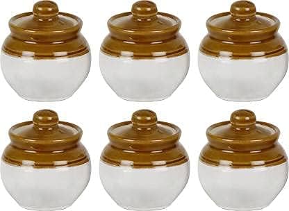 Shriyam Craft Ceramic Classic Pickle Stoneware Jar With Lid In Mustard Contemporary (Small, Set Of 6) Lota Shape 250Ml